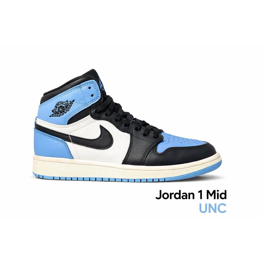 Nike Air Jordan 1 Mid UNC Retro Black Blue White GS Youth 13.5 Kids Sneaker Shoe
